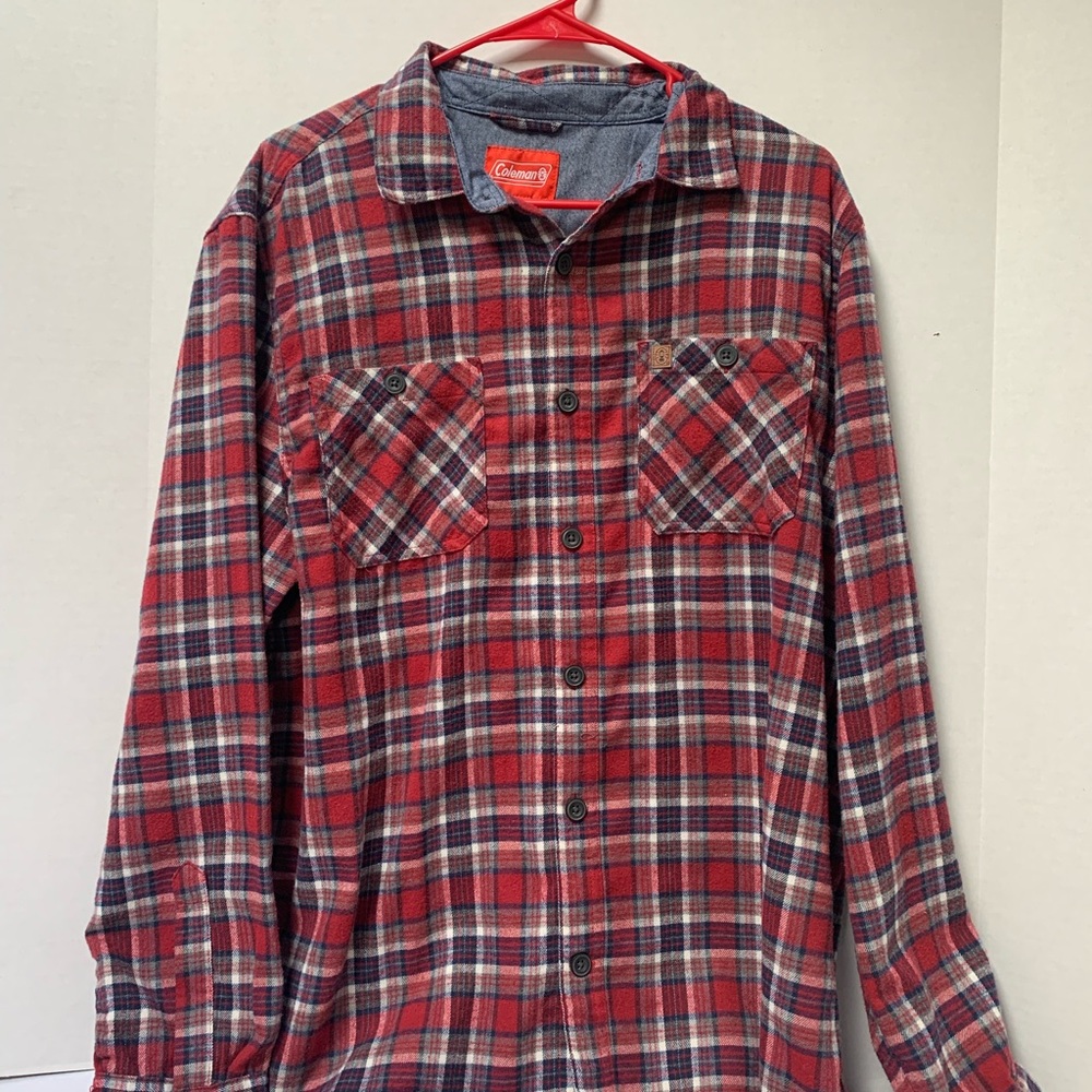 Vintage Coleman Men's Casual Red and Black Plaid Shirt Size Large